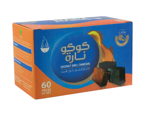 Coco Nara Hookah Charcoal 60pc box, coconut shell charcoal for hookahs, side view