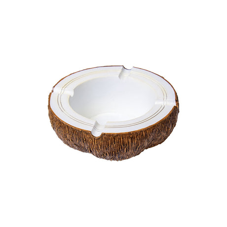 Polyresin Coconut Shaped Ashtray Front View, 6" Size with Heavy Wall Design