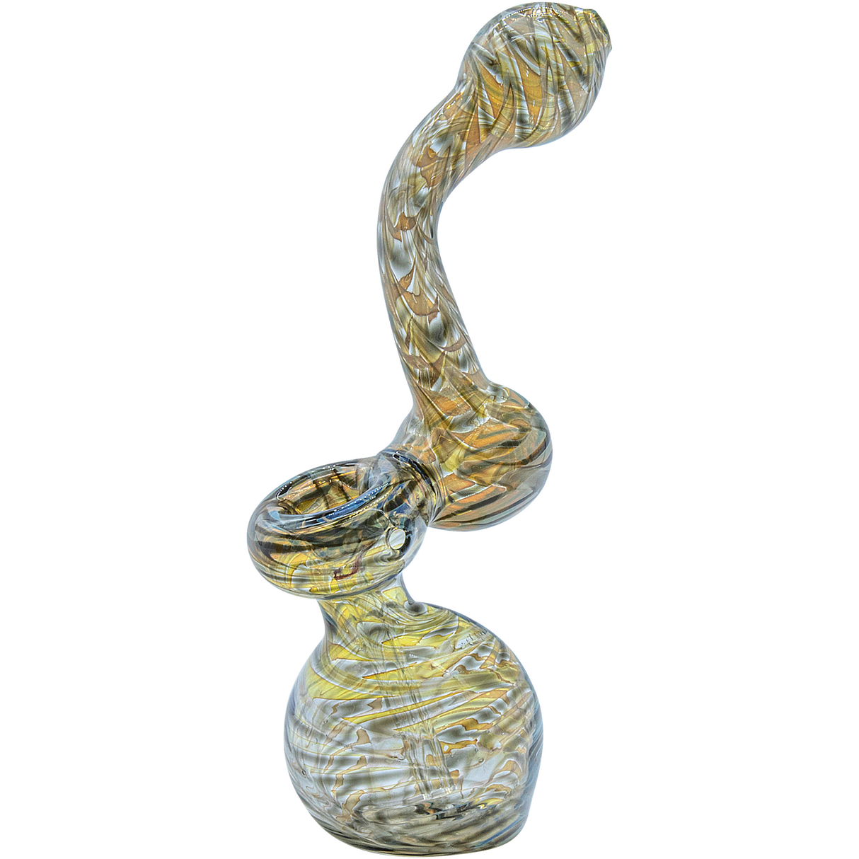LA Pipes Color Raked Fumed Sherlock Bubbler Pipe in Black Onyx, Angled View on White Background