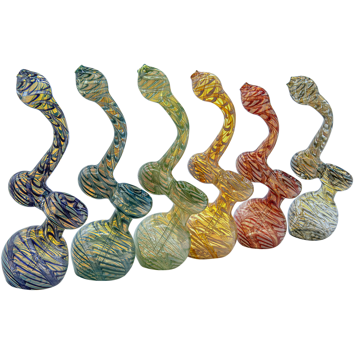 LA Pipes Color Raked Fumed Sherlock Bubbler Pipes, Assorted Colors, Front View