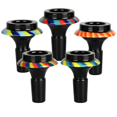 Assorted Color Stripe UFO Herb Slides, 5 Pack, 14mm Joint, Heavy Wall Borosilicate Glass