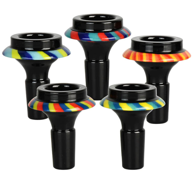 Assorted Color Stripe UFO Herb Slides, 5 Pack, 14mm Joint, Heavy Wall Borosilicate Glass