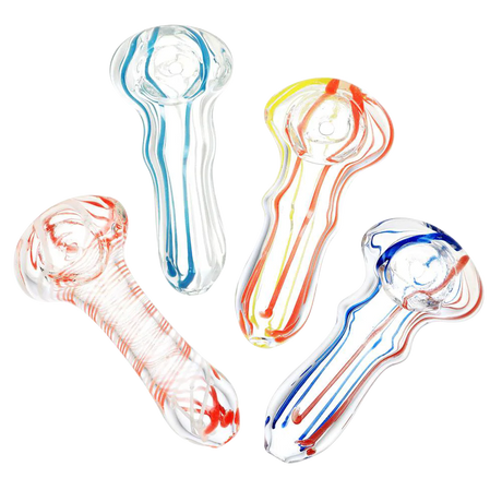 Colorful Striped Borosilicate Glass Hand Pipes, Portable Spoon Design, Top and Side Views