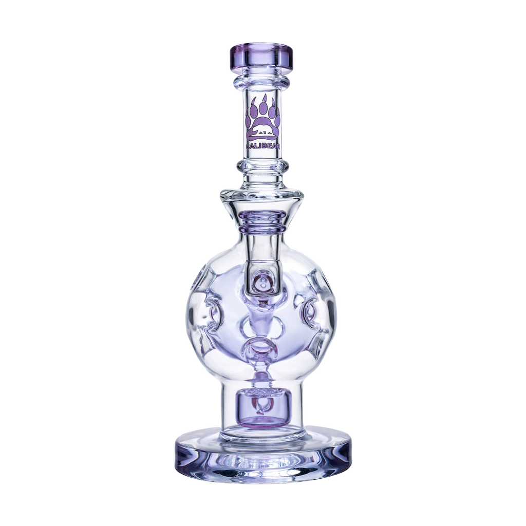 Calibear Colored Ballsphere Bong in Clear with Frosted Accents, Beaker Design, Front View