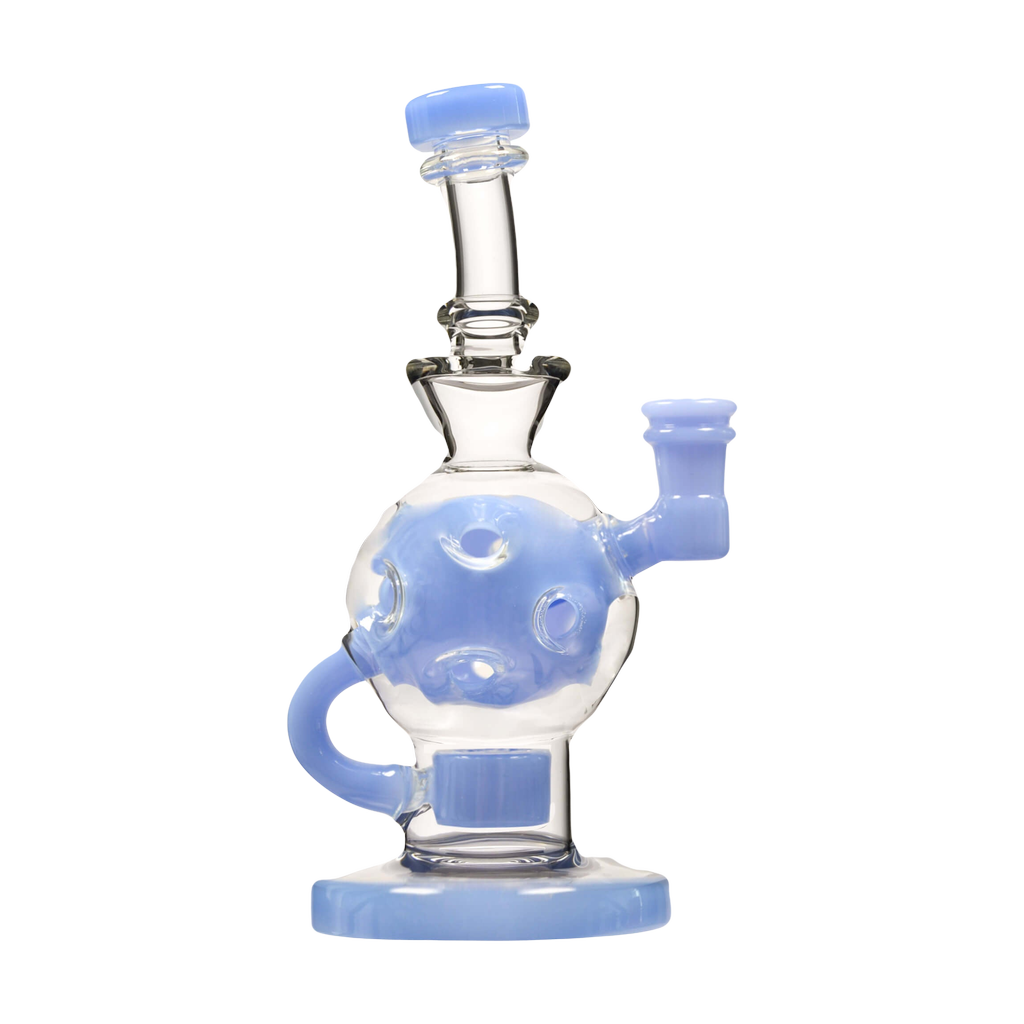 Calibear Colored Ballsphere Bong in Frosted Blue with Beaker Base and 14mm Joint - Front View