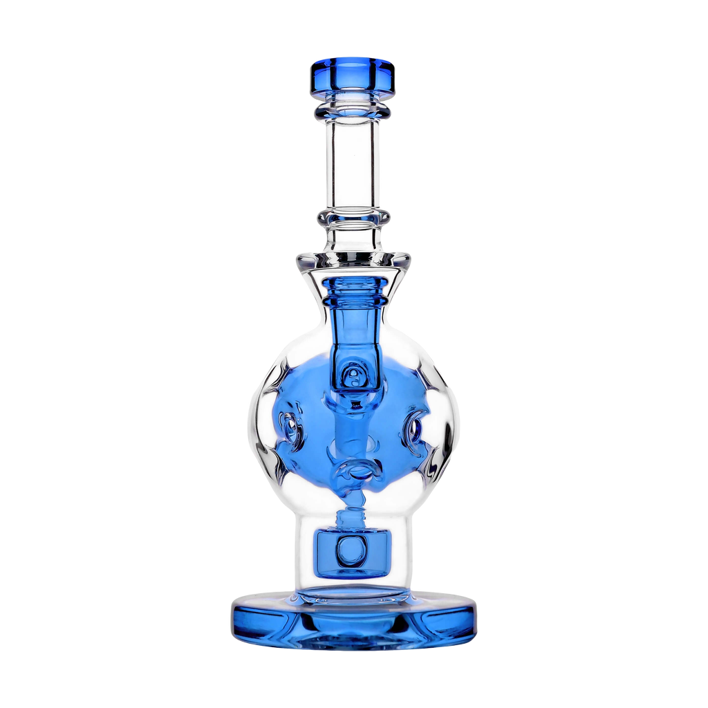 Calibear Colored Ballsphere Bong in Frosted Blue, 8" Beaker Design with 14mm Joint, Front View