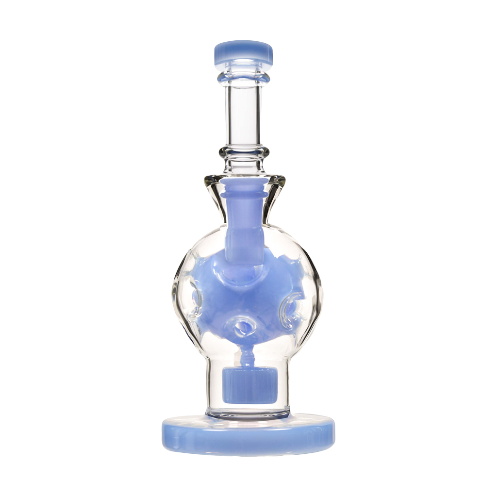 Calibear Colored Ballsphere Bong in Frosted Blue with Beaker Design, Front View