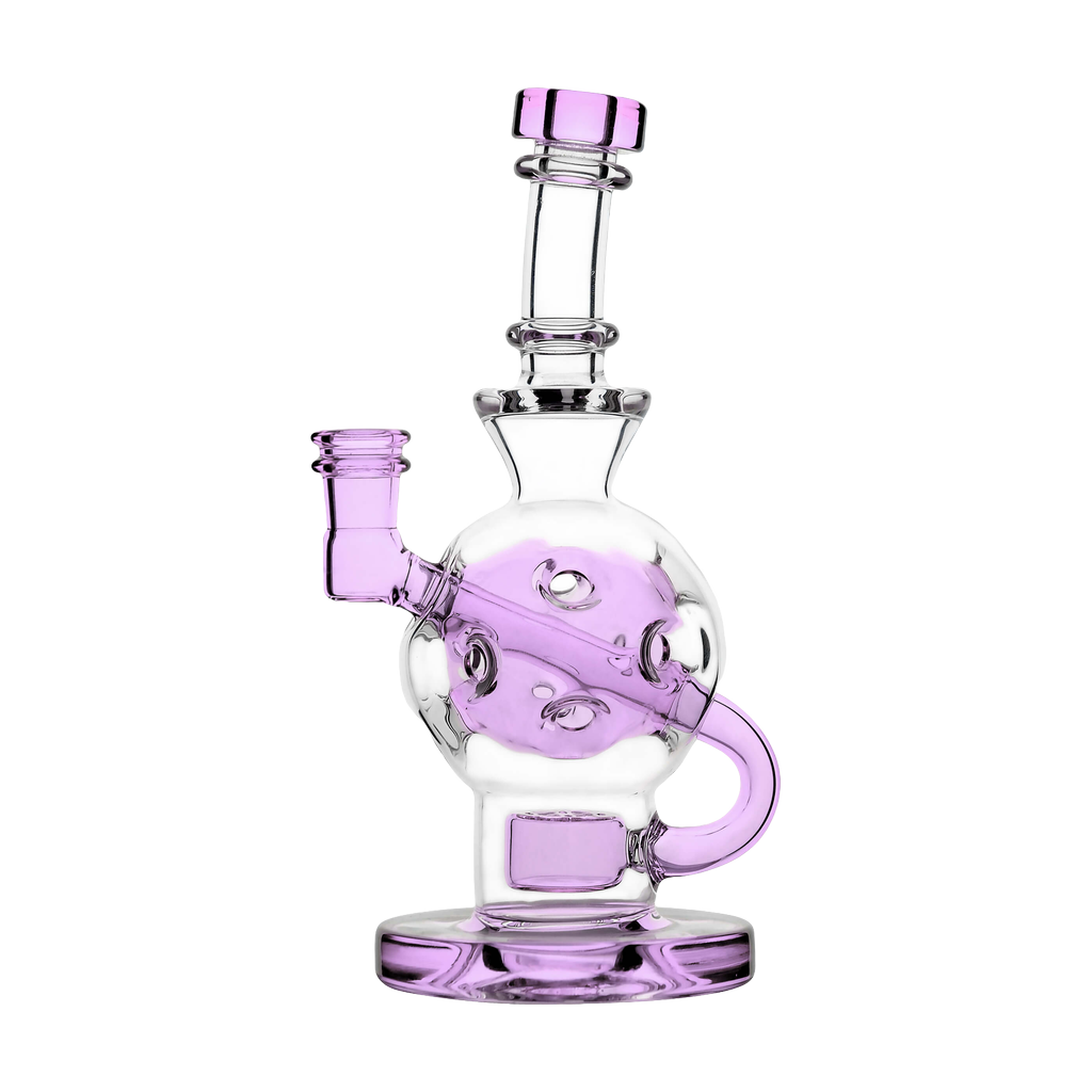 Calibear Colored Ballsphere Bong in Frosted Pink, 8" Beaker Design with 14mm Joint, Front View