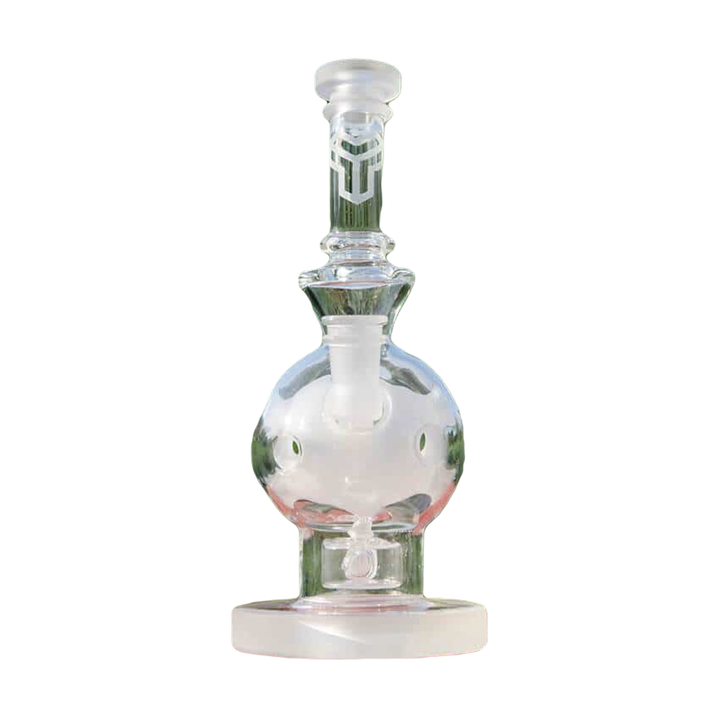 Calibear 8" Vibrant Beaker Bong with Flower of Life Perc, Clear Variant, Outdoor Background