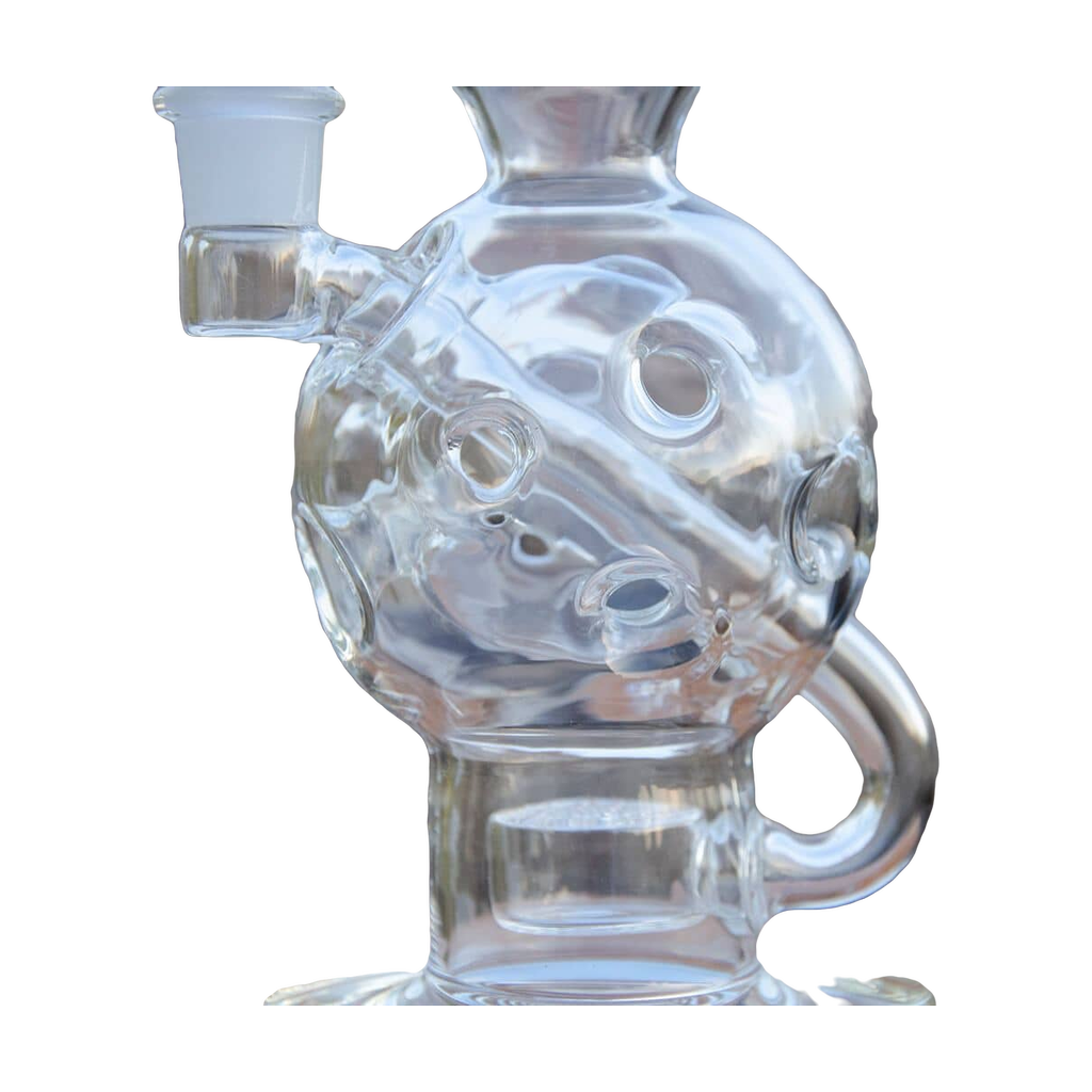 Calibear 8" Clear Beaker Bong with intricate Flower of Life Percolation design, side view