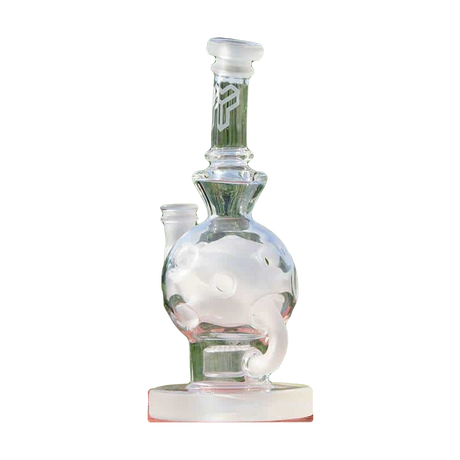 Calibear 8" Vibrant Beaker Bong with Flower of Life Percolation, clear glass, outdoor background
