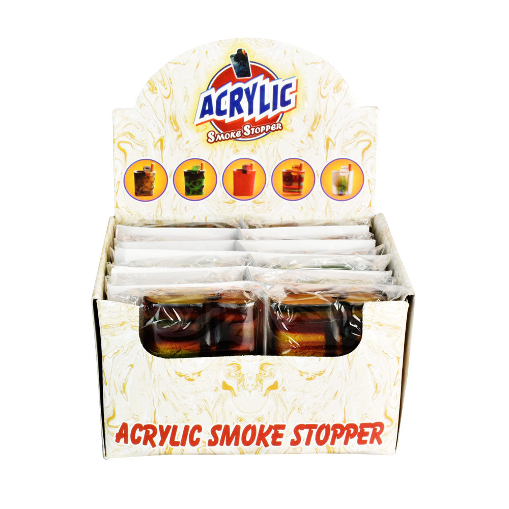 12pc display of 3" assorted colorful acrylic dugouts, easy for travel, front view