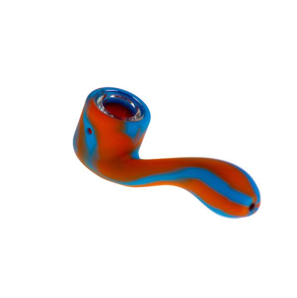 Valiant Distribution Colorful Sherlock Silicone Pipe in Blue & Orange, Portable Design for Dry Herbs