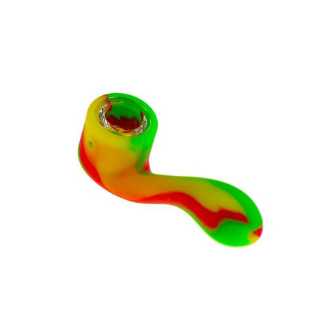 Rasta-colored Sherlock Silicone Pipe by Valiant Distribution, portable design, for dry herbs - Top View