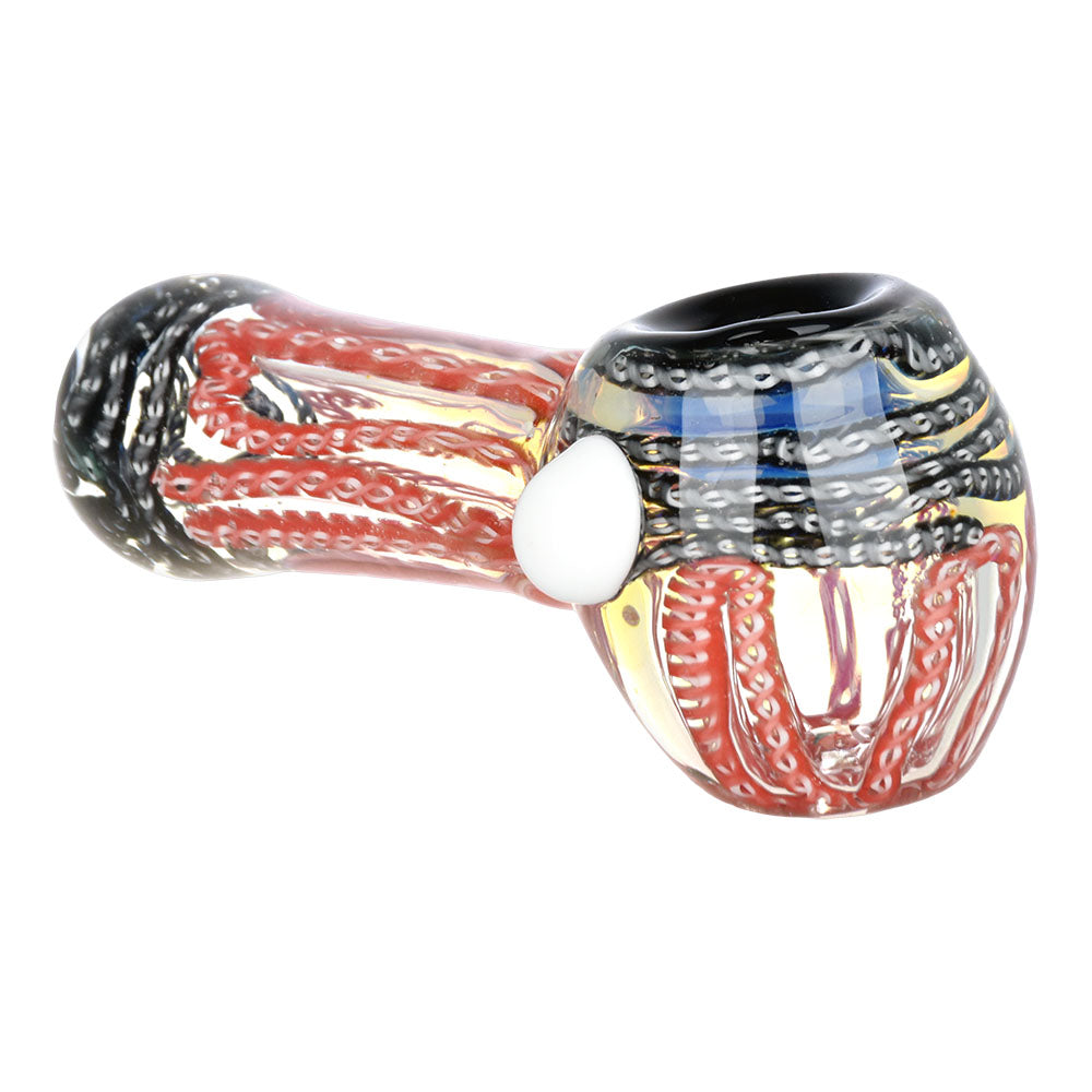 Colorful Simply Squiggled 4.25" Glass Spoon Pipe, Handcrafted Borosilicate, Side View