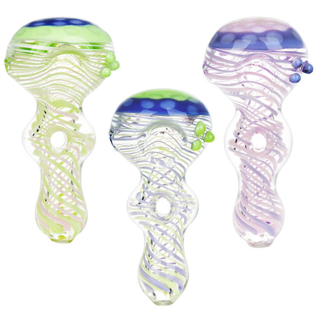 Assorted Colorful Subverted Striation Honeycomb Spoon Pipes - Compact 3.75" Design
