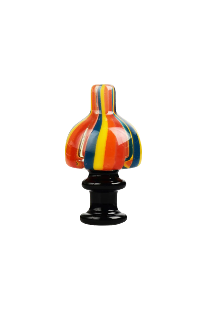 Vibrant UV reactive striped carb cap, 25mm, perfect for dab rigs, front view on pristine white background