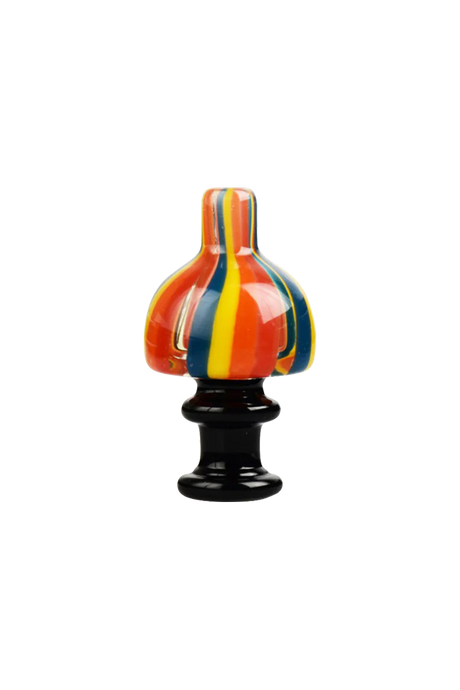 Vibrant UV reactive striped carb cap, 25mm, perfect for dab rigs, front view on pristine white background