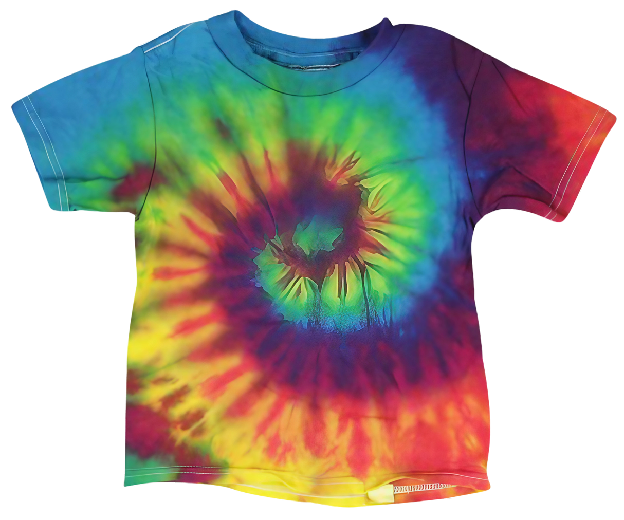 Colortone Reactive Rainbow Tie-Dye Toddler T-Shirt laid flat on a white background