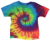 Colortone Reactive Rainbow Tie-Dye Toddler T-Shirt laid flat on a white background