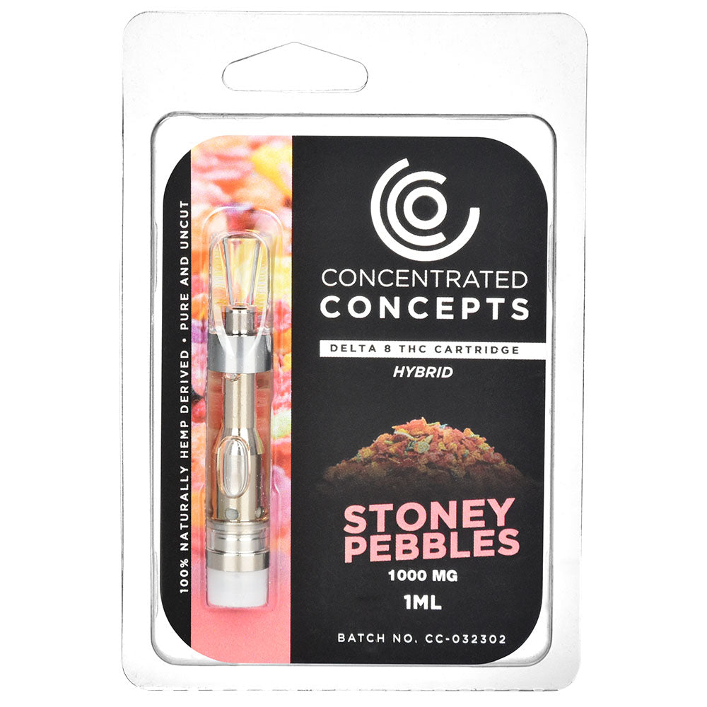 Concentrated Concepts Delta 8 Vape Cartridge 'Stoney Pebbles' flavor, 1mL, front packaging view