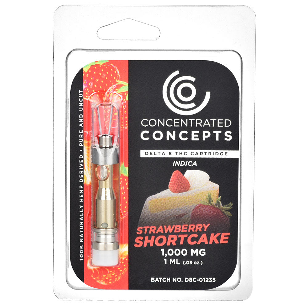 Concentrated Concepts Delta 8 Vape Cartridge, Strawberry Shortcake flavor, 1mL, front view packaging