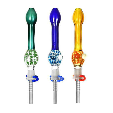 Colorful Confetti Bubble Dab Straws in green, blue, and yellow with quartz tips