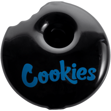 Cookies Bite Pipe in Black - Borosilicate Glass Spoon Pipe with Cookies Logo - Top View