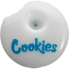 Cookies Bite Pipe in White - Top View - Borosilicate Glass Spoon Pipe with Blue Logo
