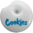 Cookies Bite Pipe in White - Top View - Borosilicate Glass Spoon Pipe with Blue Logo