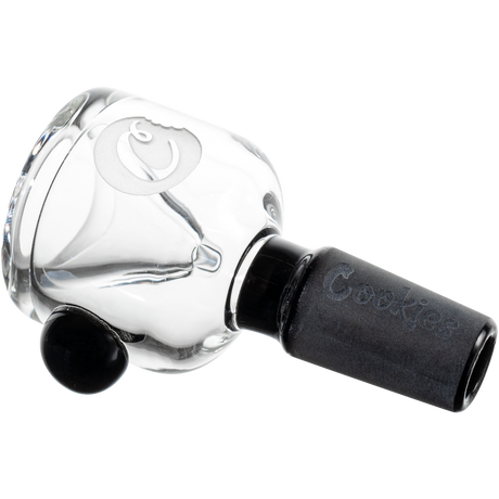 Cookies Classic Bong Bowl in Clear Borosilicate Glass with Black Accents, 14mm Joint, Side View
