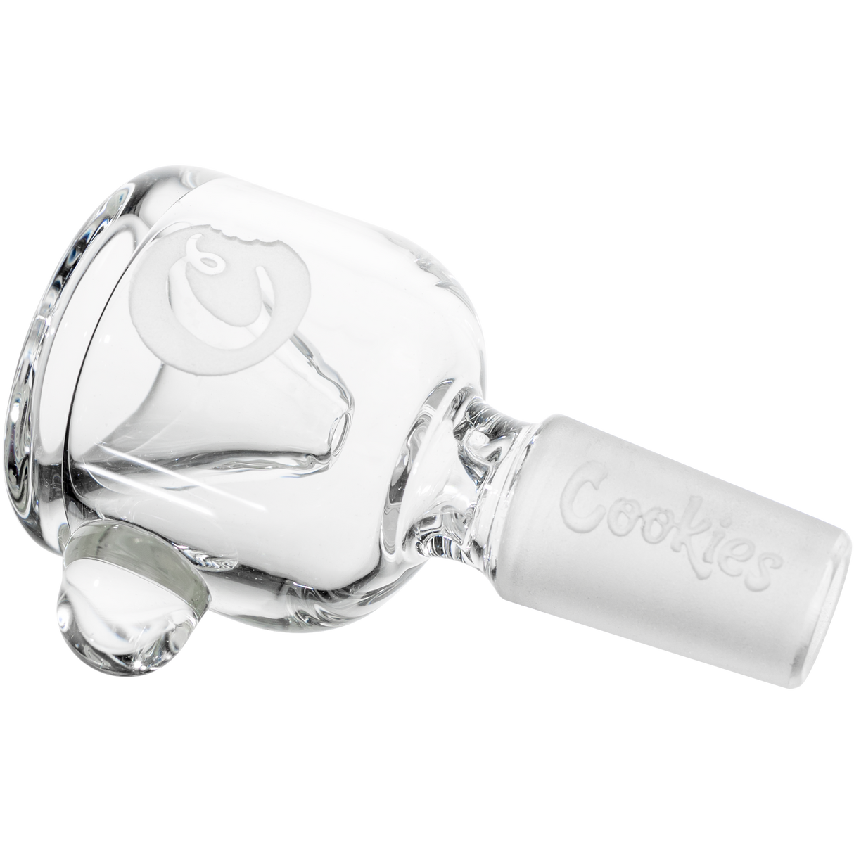 Cookies Classic Bong Bowl in clear borosilicate glass, 14mm joint size, side view on white background