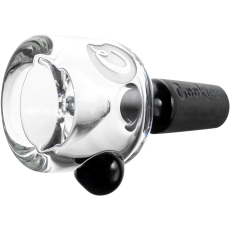 Cookies Classic Bong Bowl in clear borosilicate glass with black accents, side view, for 14mm joints