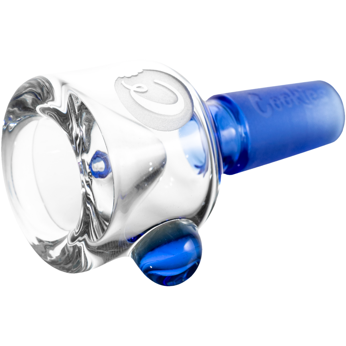 Cookies Classic Bong Bowl in blue and clear borosilicate glass, 14mm joint size, angled side view