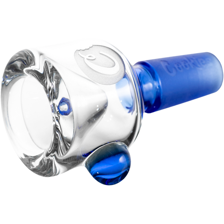 Cookies Classic Bong Bowl in blue and clear borosilicate glass, 14mm joint size, angled side view