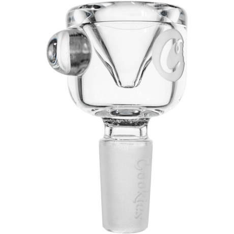 Cookies Classic Bong Bowl in transparent glass, 14mm joint, clear with Cookies logo, front view