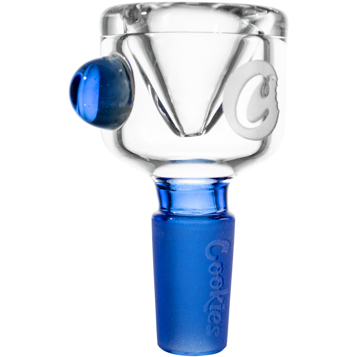 Cookies Classic Bong Bowl in blue, made from borosilicate glass, 14mm joint size, front view on white background