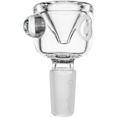 Cookies Classic Bong Bowl in clear borosilicate glass with 14mm joint, front view on white background