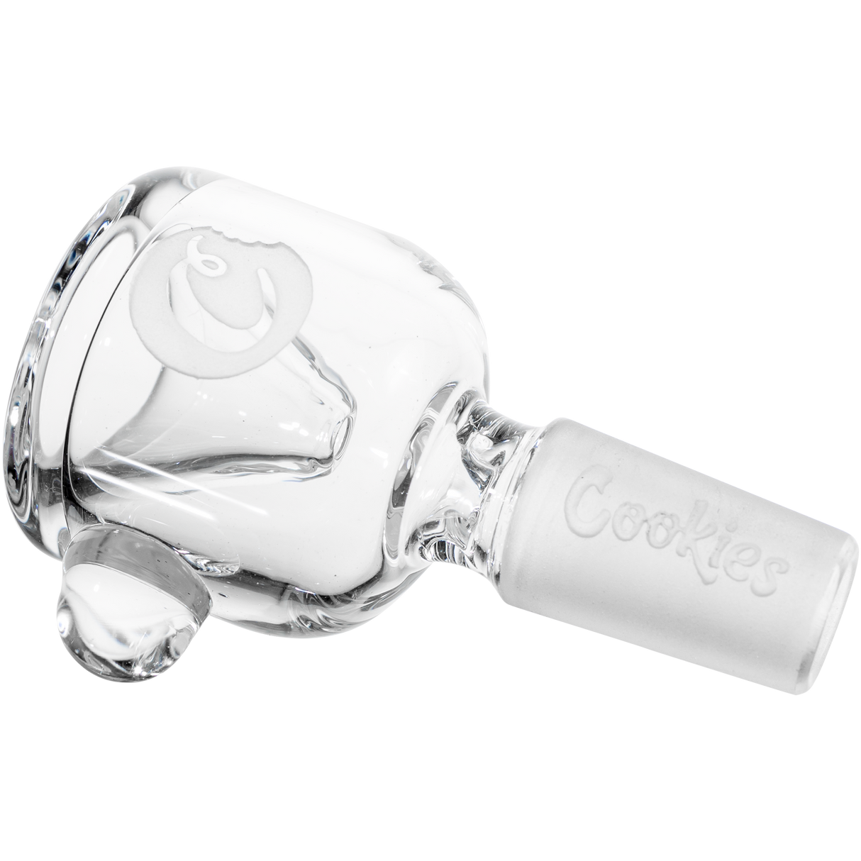 Cookies Classic Bong Bowl in Clear Borosilicate Glass, 14mm Joint - Angled Side View