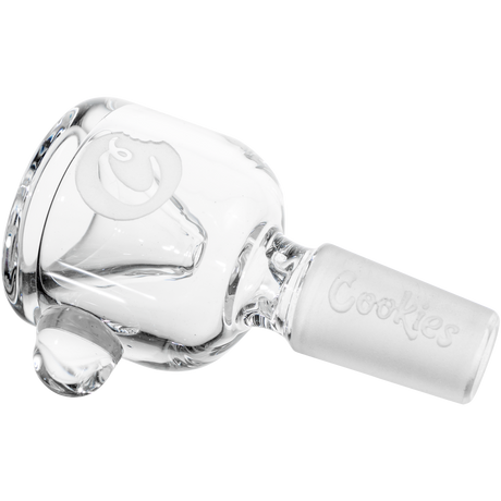 Cookies Classic Bong Bowl in Clear Borosilicate Glass, 14mm Joint - Angled Side View