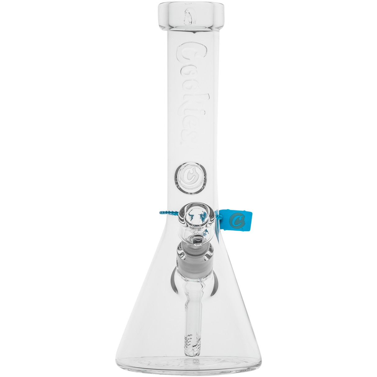 Cookies Flame Beaker Bong made of Borosilicate Glass with Cookies branding, front view on white background