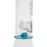 Cookies Flame Beaker Bong in Borosilicate Glass with Blue Accents - Close-up Side View