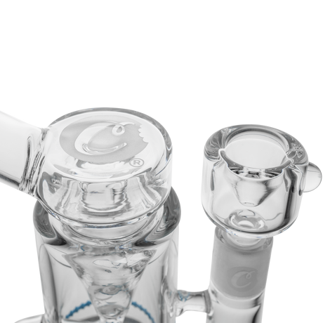 Close-up of Cookies Incycler Dab Rig with recycler percolator in clear borosilicate glass