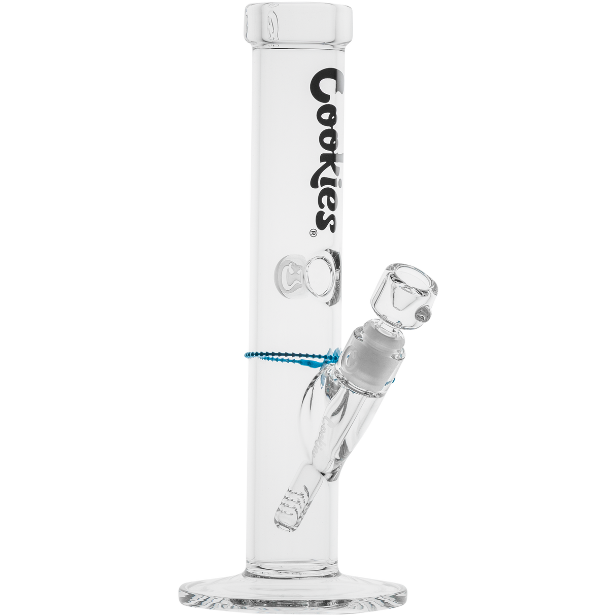 Cookies Original Straight Bong in Black, Front View, Borosilicate Glass with Logo