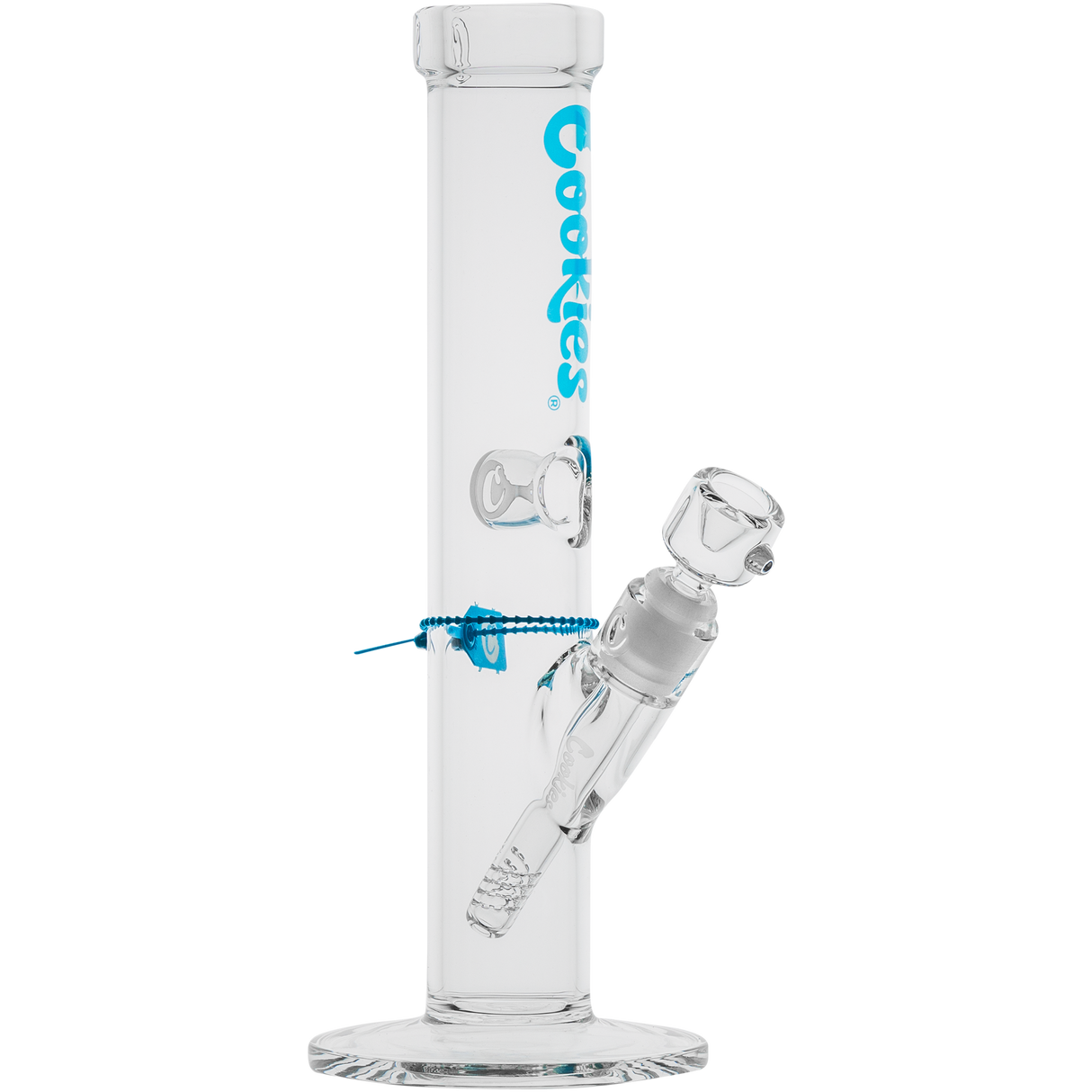 Cookies Original Straight Bong in Blue, Borosilicate Glass, Front View on White Background