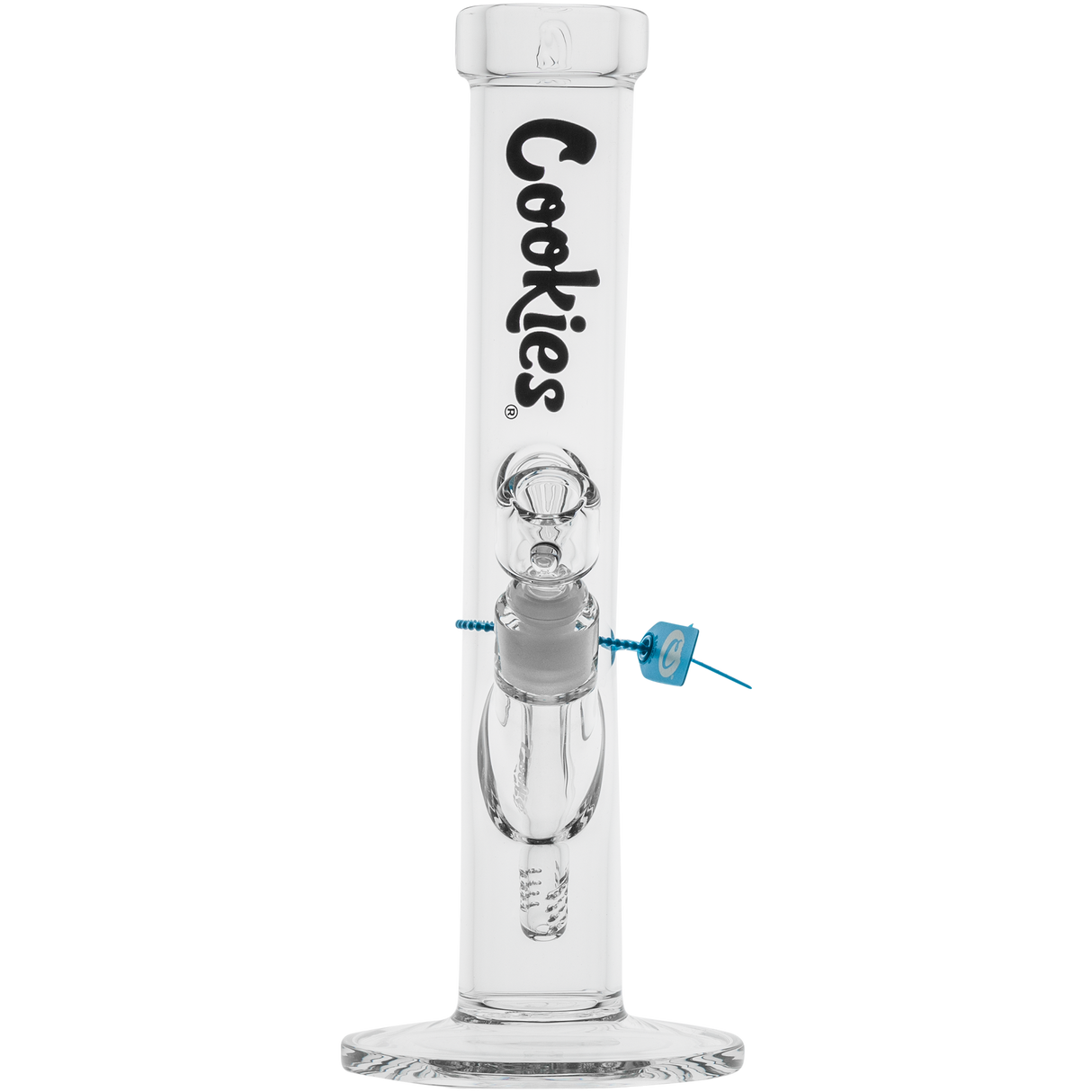 Cookies Original Straight Bong in Borosilicate Glass with Clear Design - Front View