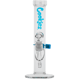 Cookies Original Straight Bong in Borosilicate Glass with Blue Logo - Front View
