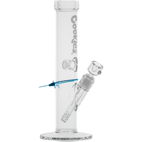 Cookies Original Straight Bong in White - Borosilicate Glass with Logo - Front View