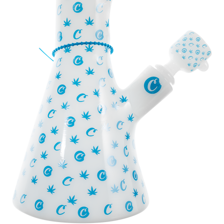 Cookies 14" Beaker Bong with Blue Patterned Print for Dry Herbs - 45 Degree Joint - Side View