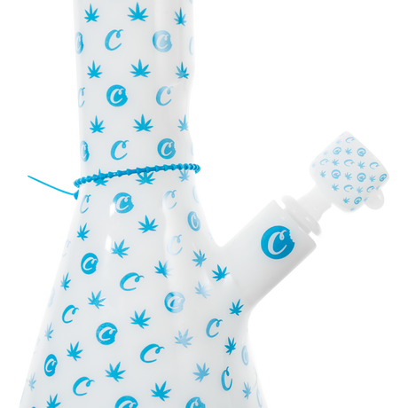 Cookies V Beaker Bong with iconic blue Cookies logo on clear borosilicate glass - side view